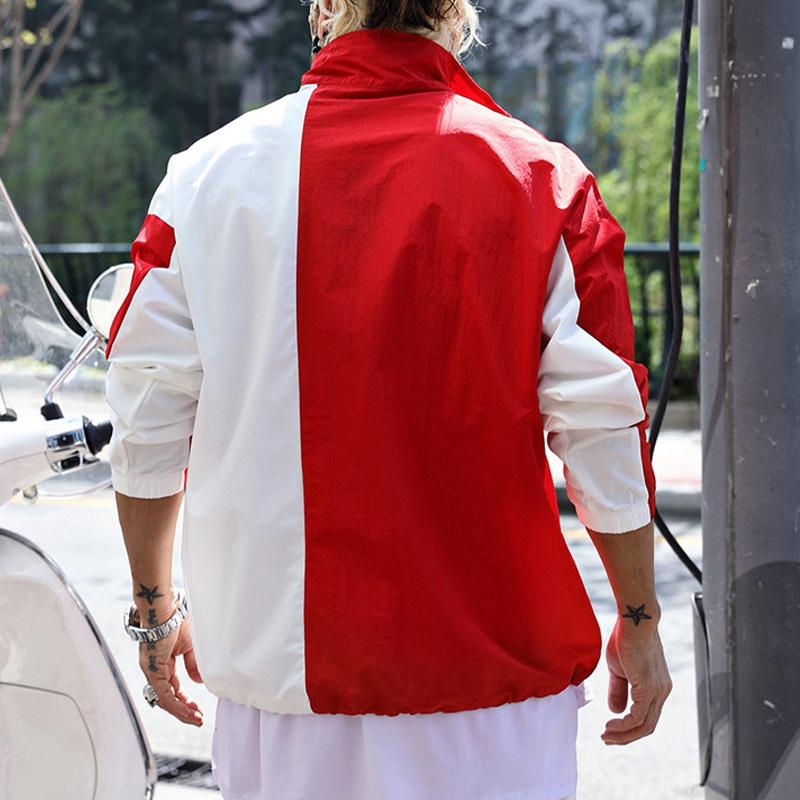 Mens Loose Outdoor Thin Waterproof Pullover Colorblock Jacket 41767831Y