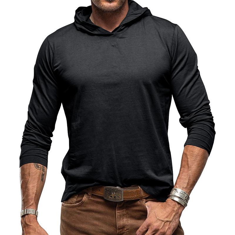 Mens Casual Solid Color Hooded Long Sleeve T-Shirt 90114469M