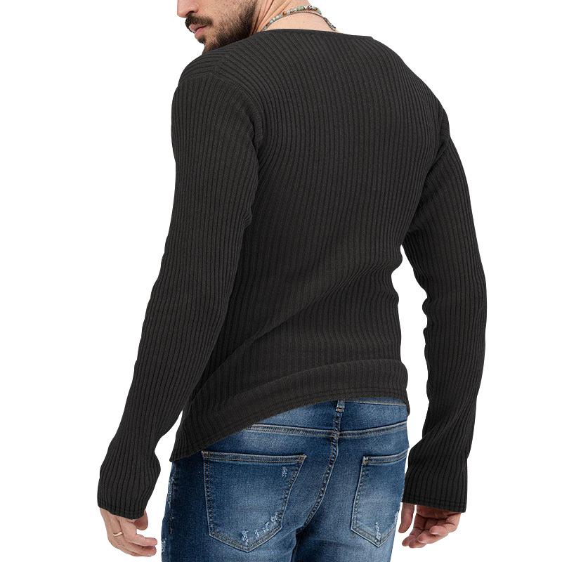Mens Casual Solid Color V-Neck Long Sleeve Knitwear 93625426Y