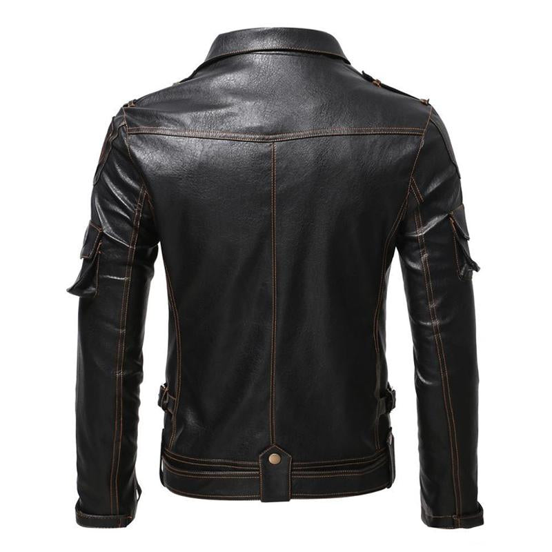 Mens Vintage Leather Multi-Pocket Statement Parka Jacket 62699047X
