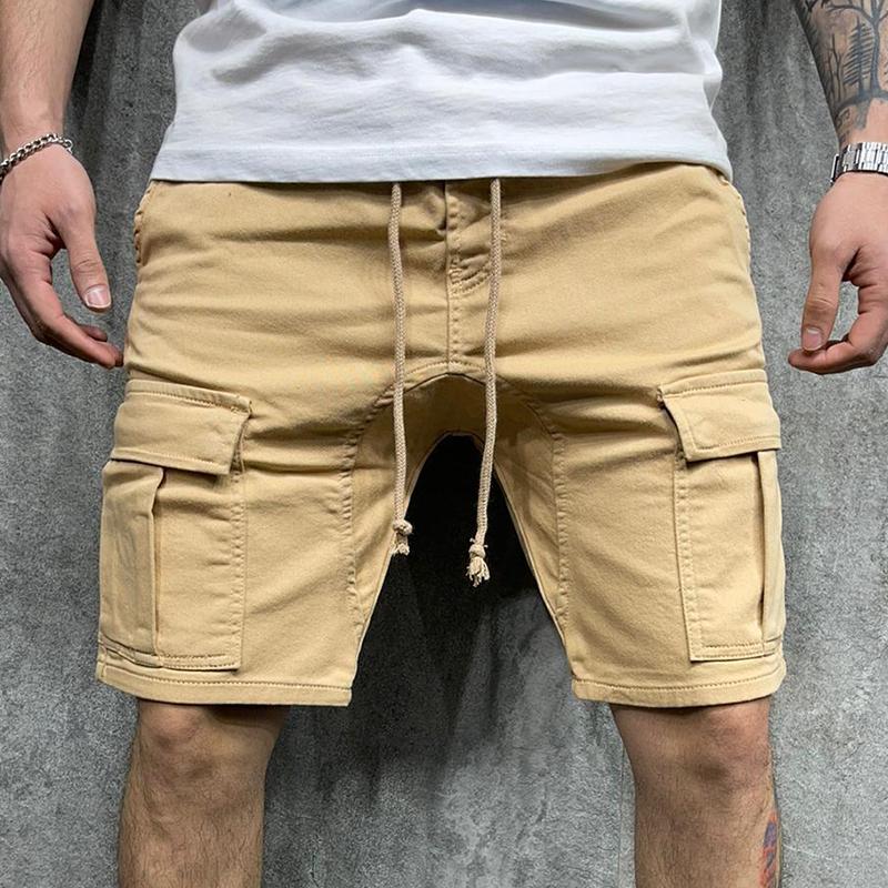 Mens Casual Solid Color Multi-pocket Cargo Shorts 18398228M