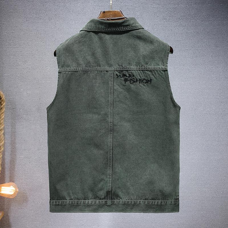 Mens Vintage Lapel Embroidered Denim Vest 86230334X