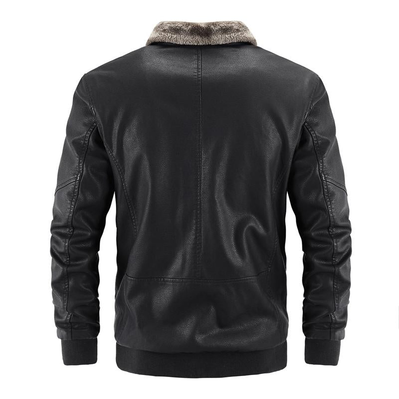 Mens Fleece Lapel Zipper Leather Jacket 36382213X