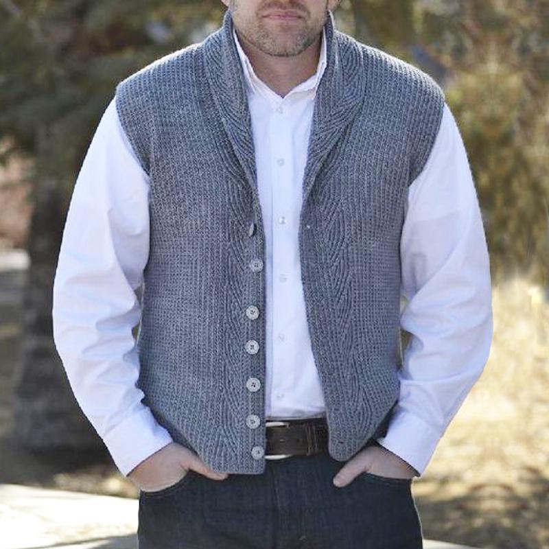 Mens Vintage Solid Color Shawl Collar Knitted Vest 90526610Y