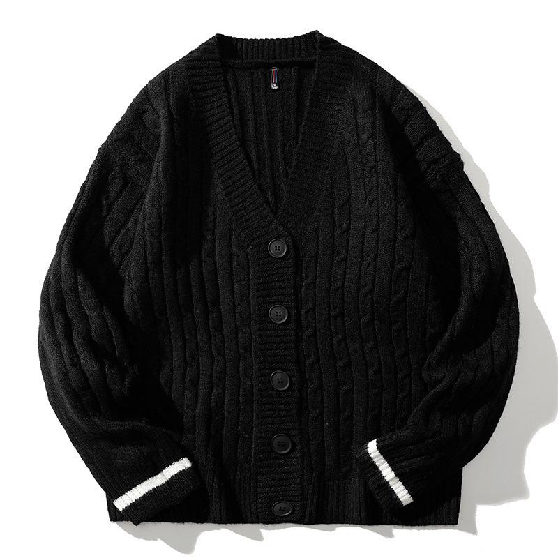 Mens V-neck Solid Color Single-breasted Casual Knitted Jacket 26136091X