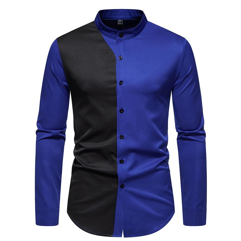 Mens Colorblock Stand Collar Long Sleeve Shirt 98017060Z