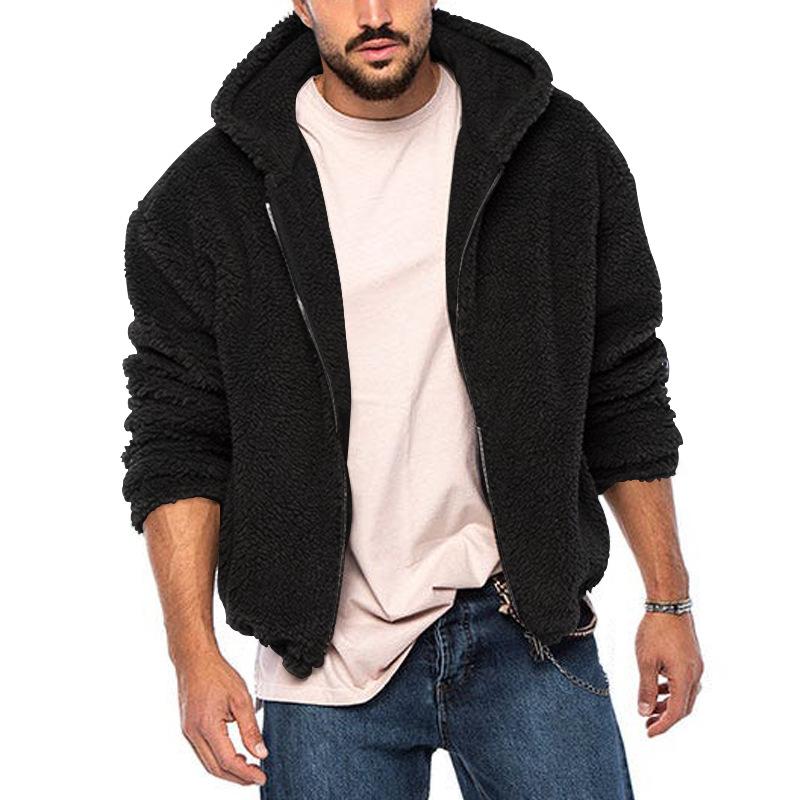 Mens Casual Fleece Warm Hooded Solid Color Long Sleeve Jacket 31885749M