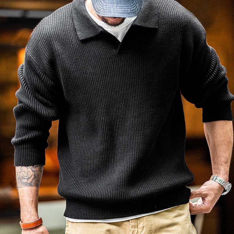 Mens Casual Lapel Solid Color Sweater 16590571X