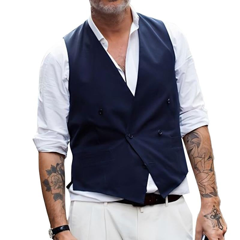 MenS Vintage Double-Breasted V-Neck Suit Vest 21207237Y