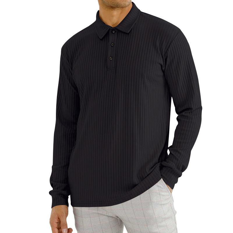 Mens Casual Solid Color Lapel Long Sleeve Polo Shirt 11523451M