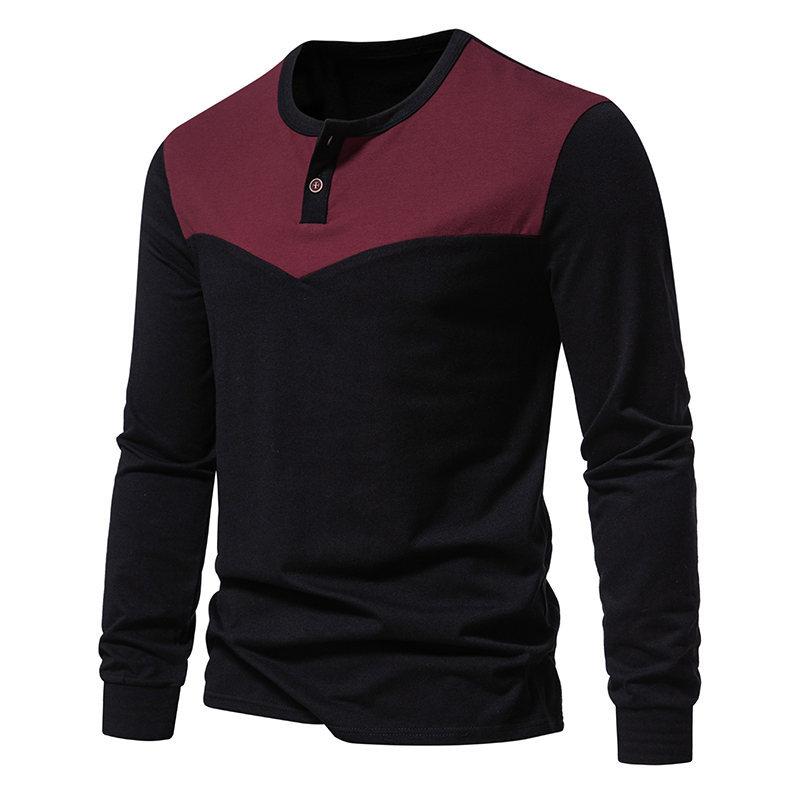 Mens Vintage Colorblock Henley Collar Long Sleeve T-Shirt 49368151Y