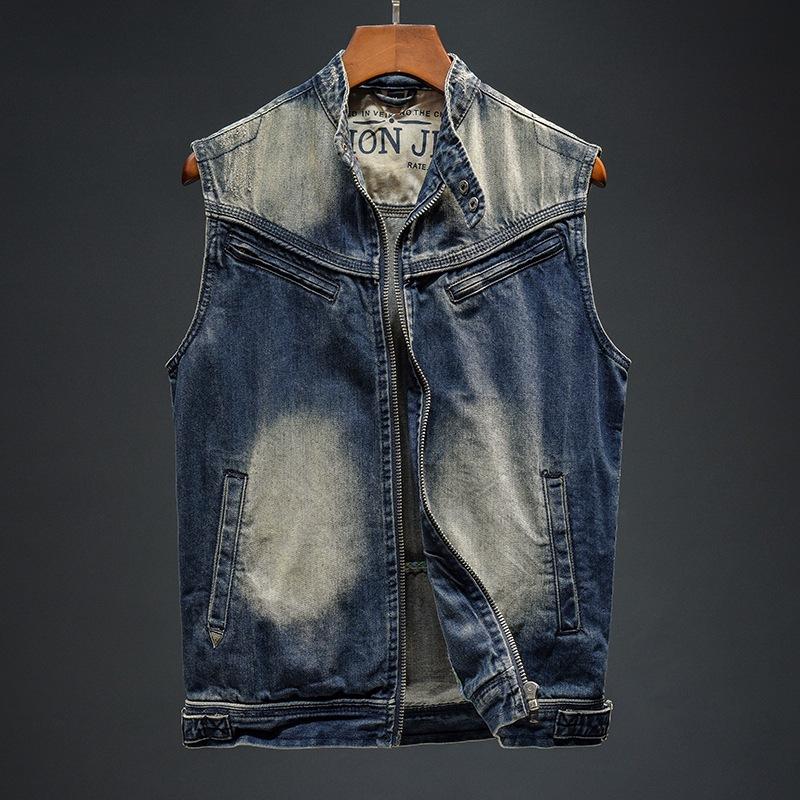 MenS Vintage Stand Collar Denim Vest 06389145Y