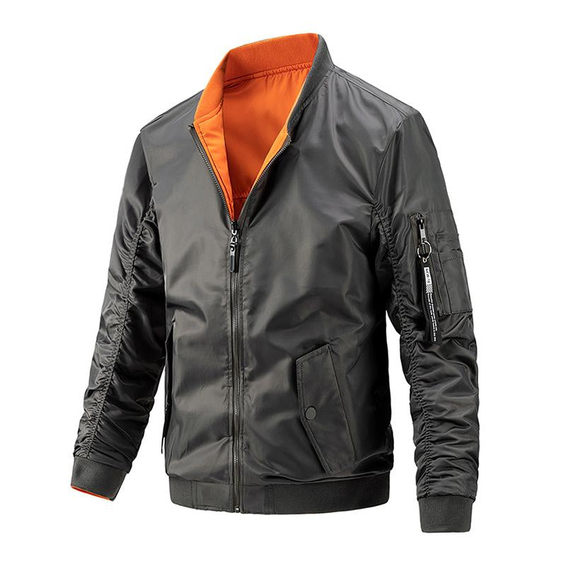 Mens Casual Stand Collar Cotton Reversible Zipper Long Sleeve Jacket 45623764M