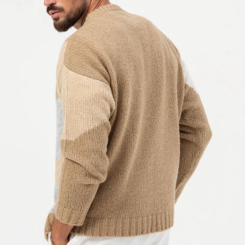 Mens Casual Colorbock Jacquard Round Neck Pullover Knitted Sweater 42836441M