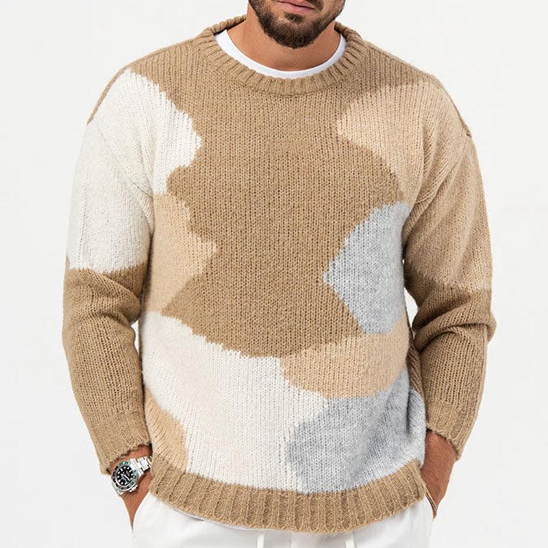 Mens Casual Colorbock Jacquard Round Neck Pullover Knitted Sweater 42836441M