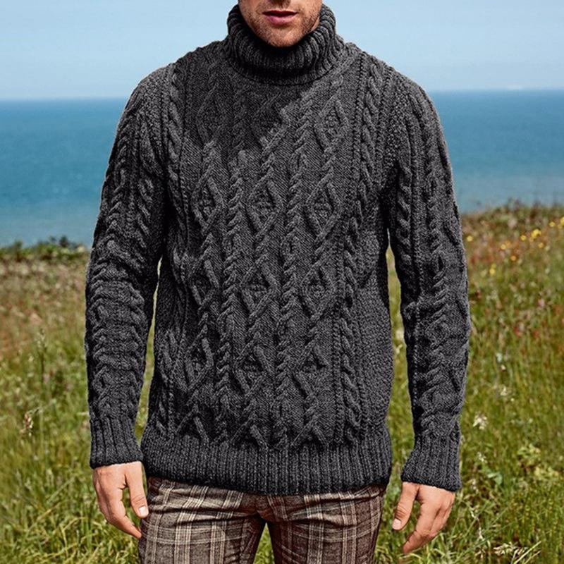 Mens Vintage Solid Cable Turtleneck Knit Sweater 15791993Y