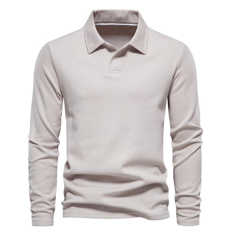 Mens Casual Solid Color Lapel Long Sleeve Polo Shirt 35348056X