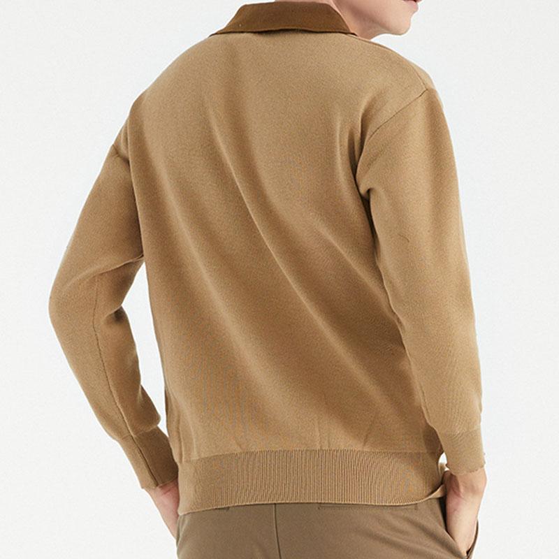Mens Casual Colorblock Lapel Zipper Knitted Pullover Polo Sweater 69251354M