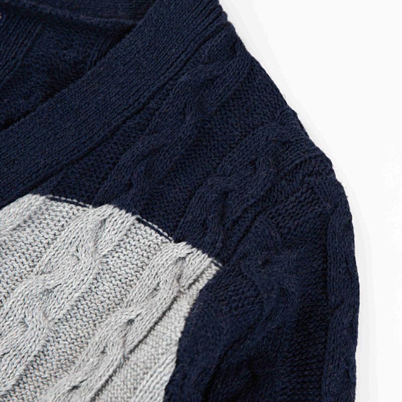 Mens Retro Color Contrast Knitted Cardigan V-neck Long-sleeved Sweater Jacket 74769346X