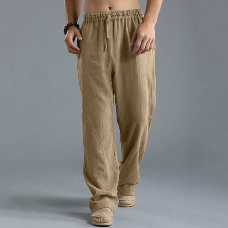Mens Casual Loose Cotton Linen Breathable Elastic Waist Trousers 31442547M