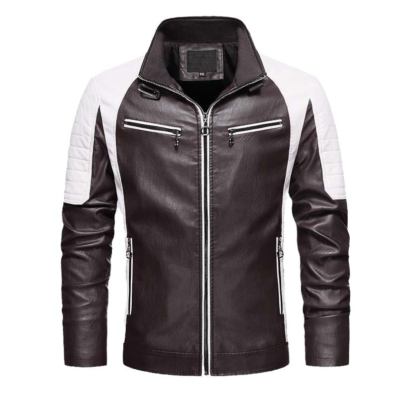 Mens Vintage Biker Panel Zip-Up Leather Jacket 88861496X