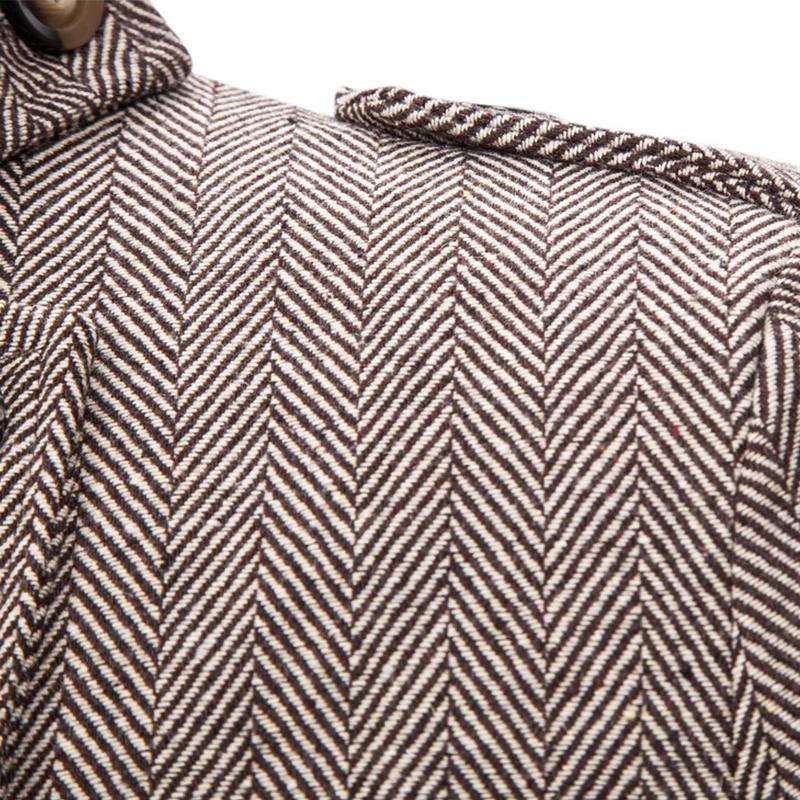 Mens Vintage Stand Collar Herringbone Fake Two Piece Coat 79986497M