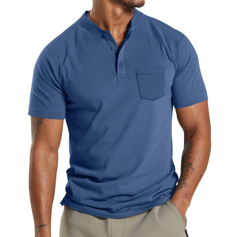 Mens Solid Henley Collar Breast Pocket Short Sleeve T-shirt 25670704Z