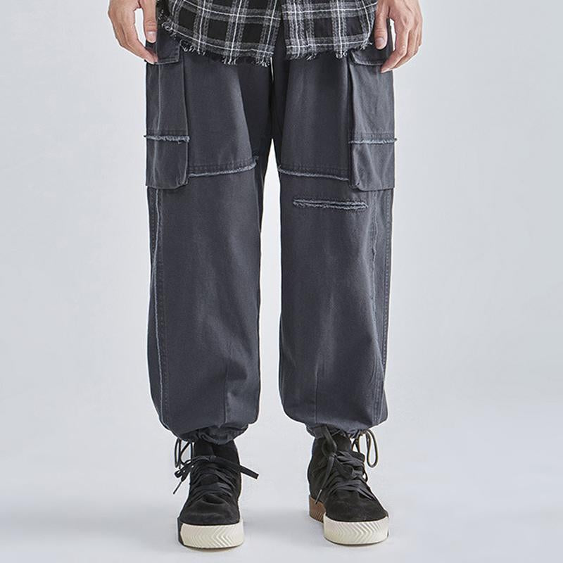 Mens Casual Loose Patchwork Multi-Pocket Cargo Pants  97438189Y