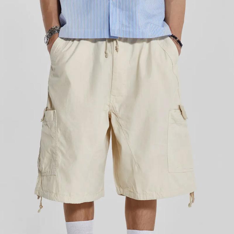 Mens Casual Multi-Pocket Elastic Waist Solid Color Sports Shorts 84679730M