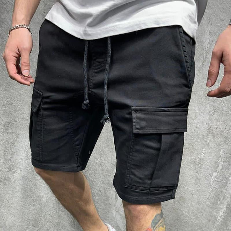 Mens Casual Solid Color Multi-pocket Cargo Shorts 18398228M