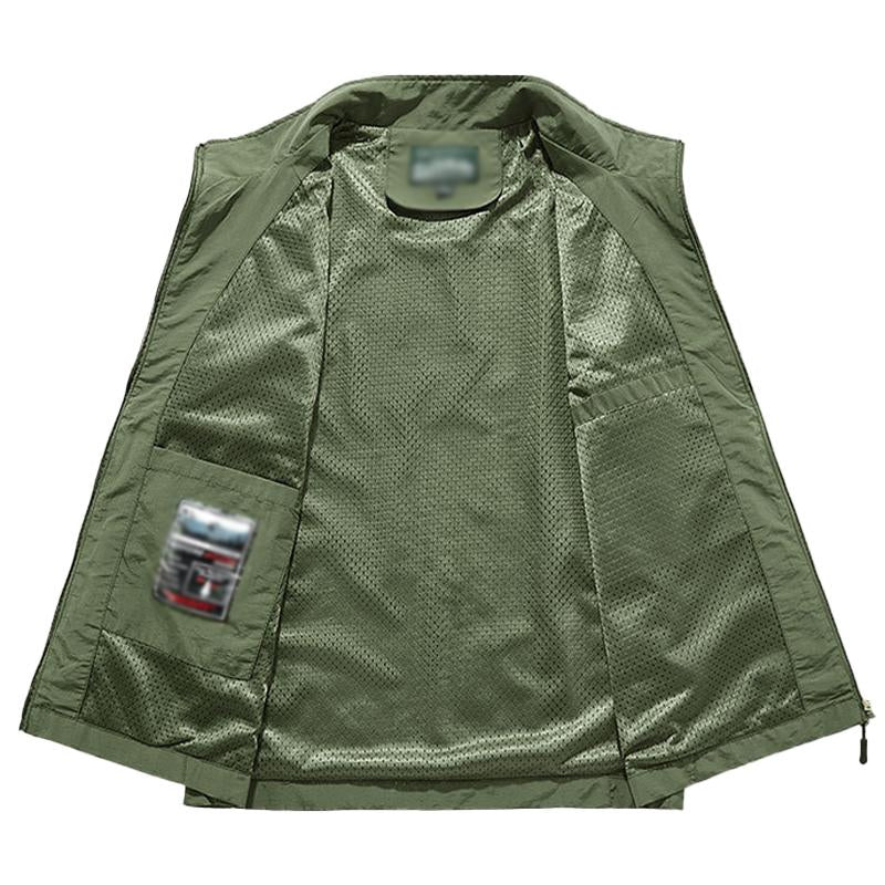 Mens Casual Stand Collar Outdoor Multi-Pocket Breathable Quick-Drying Vest 79618272M