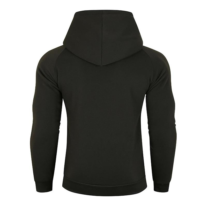 Mens Casual Solid Color Diagonal Zipper Fly Long Sleeve Hooded Sweatshirt 58618454M