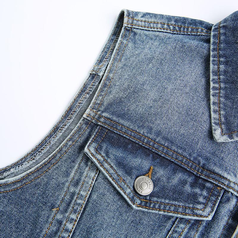 Mens Vintage Wash Lapel Single Breasted Multi Pocket Denim Vest 50562057M