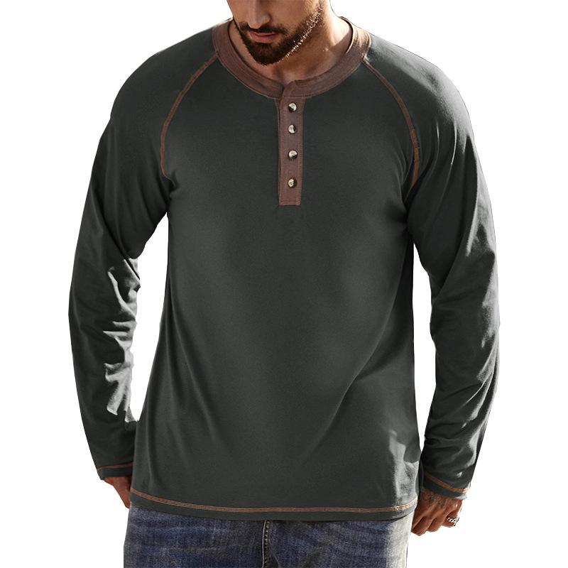 Mens Long Sleeve Crew Neck Henley Shirt 23582261X