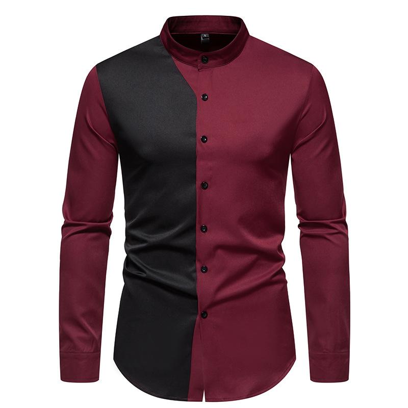 Mens Colorblock Stand Collar Long Sleeve Shirt 98017060Z