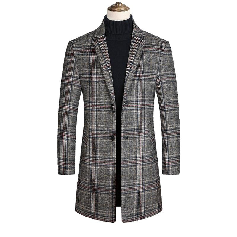 Mens Vintage Lapel Single Breasted Slim Plaid Coat 28720549M