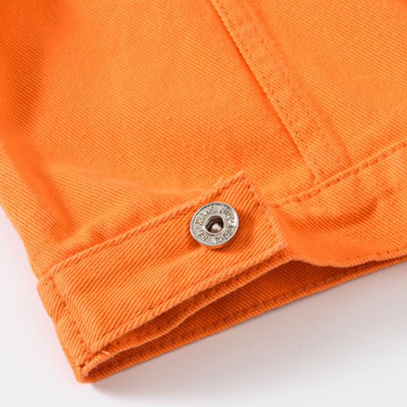 Mens Fashion Orange Loose Lapel Single Breasted Denim Jacket 72355242M