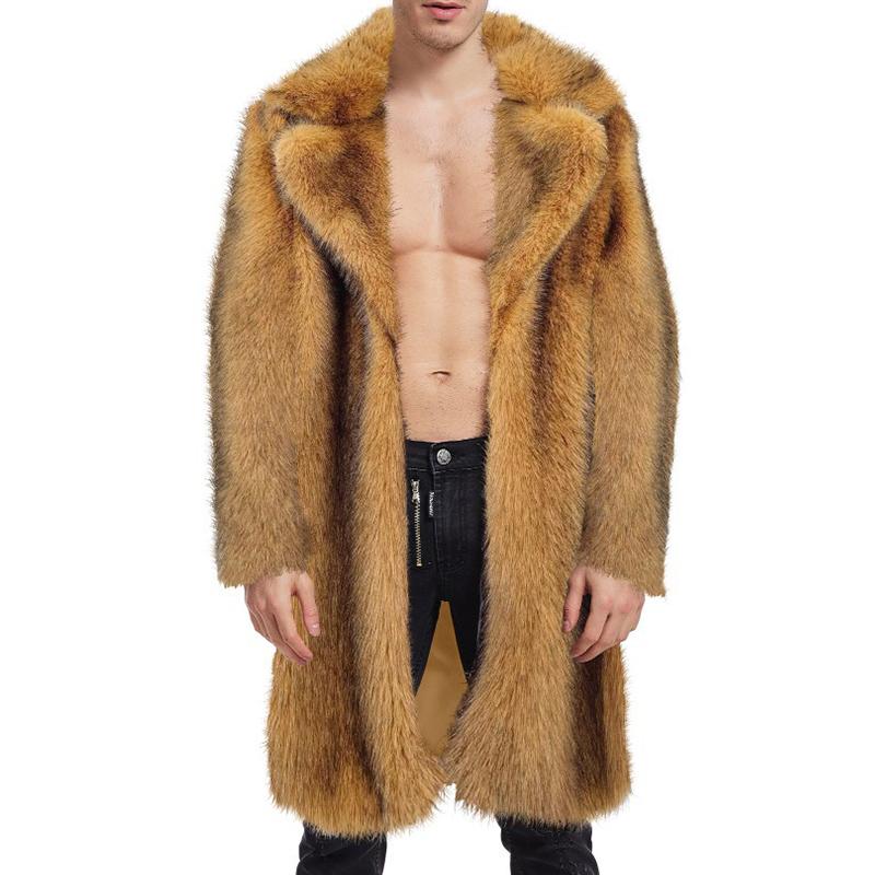 Mens Vintage Faux Fur Mid-Length Lapel Coat 44152985M