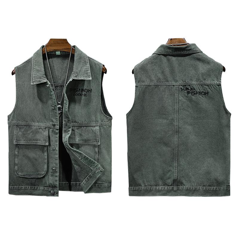 Mens Vintage Lapel Embroidered Denim Vest 86230334X