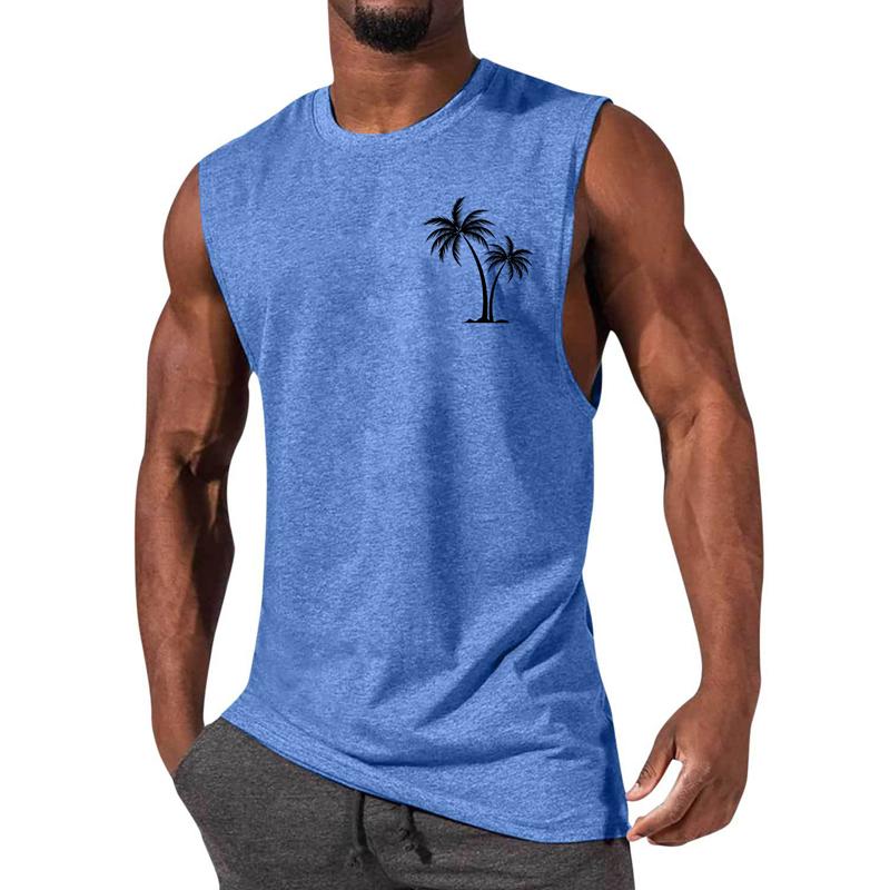 Mens Casual Sports Printed Round Neck Tank Top 12305907X