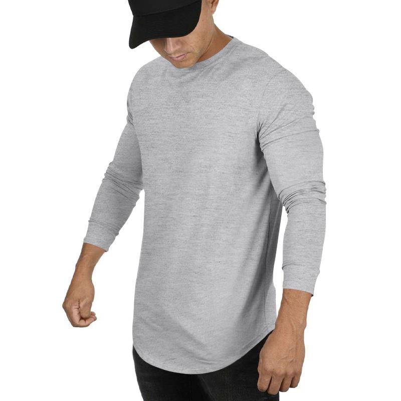 Mens Casual Solid Color Round Neck Long Sleeve T-Shirt 18939148M
