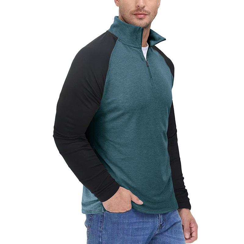Mens Casual Stand Collar Zipper Colorblock Long Sleeve Sports Pullover Sweatshirt 39110815M