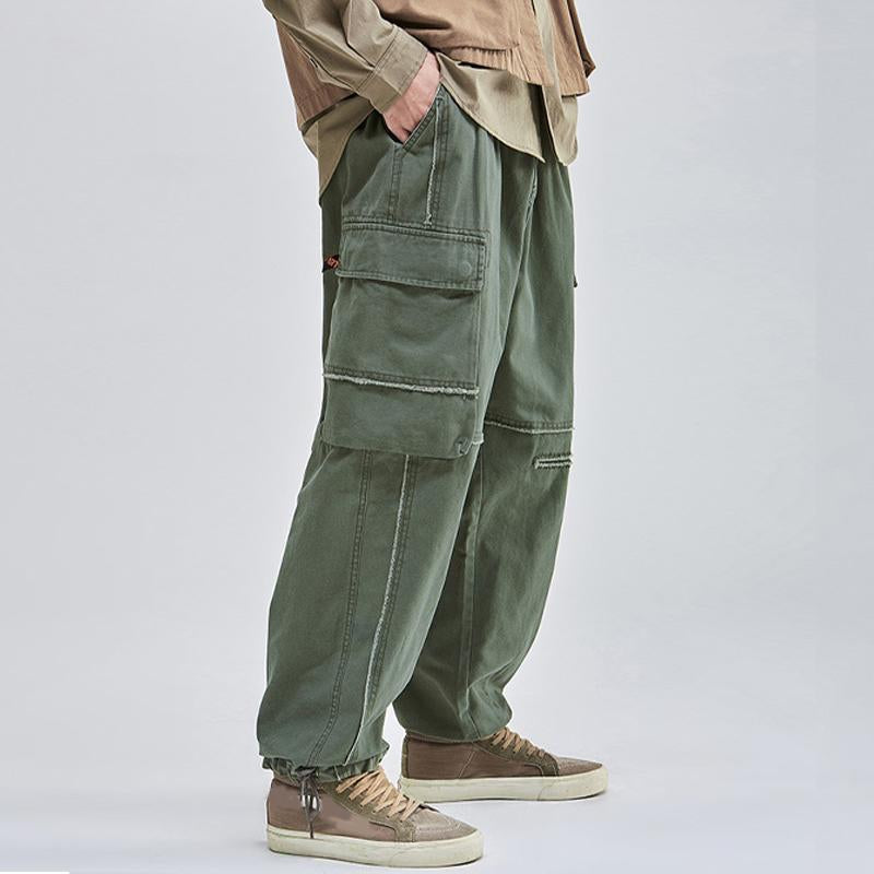 Mens Casual Loose Patchwork Multi-Pocket Cargo Pants  97438189Y
