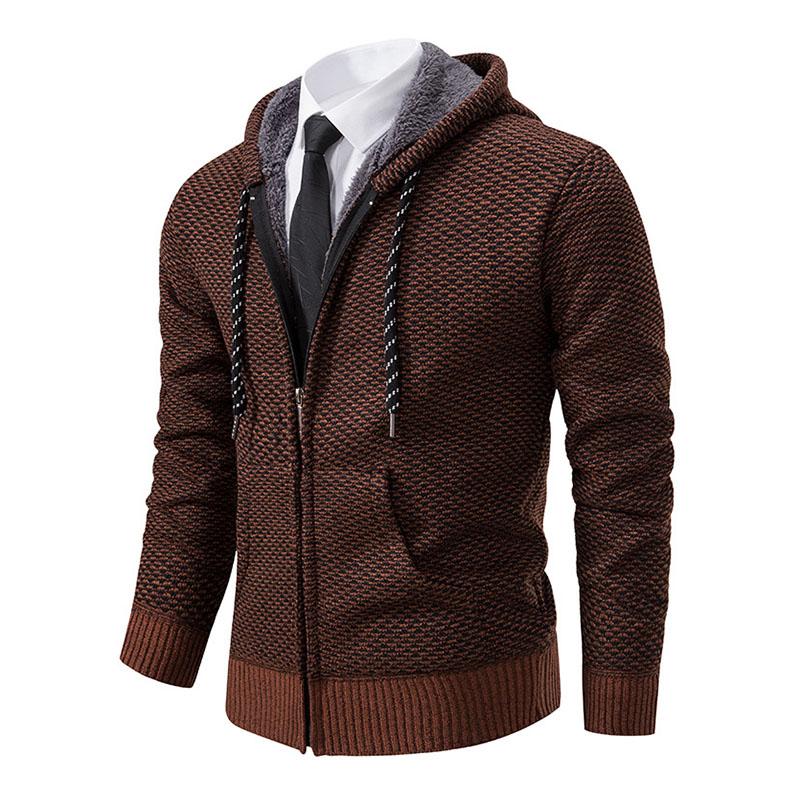 Mens Casual Fleece Warm Zipper Hooded Slim Knit Cardigan 94327711M