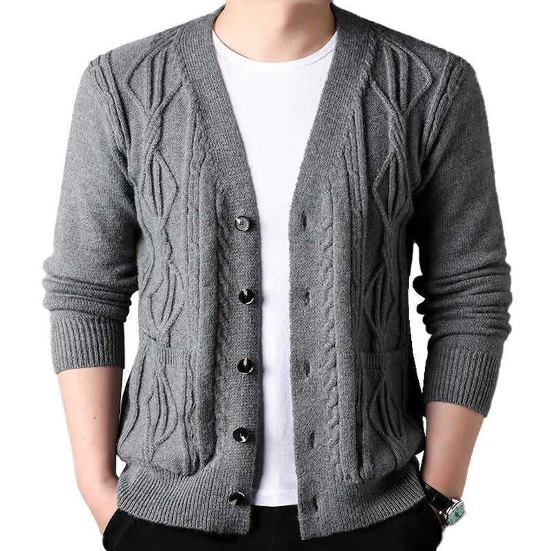 Mens Casual Solid Color V-Neck Single-Breasted Loose Knitted Cardigan 20976901M