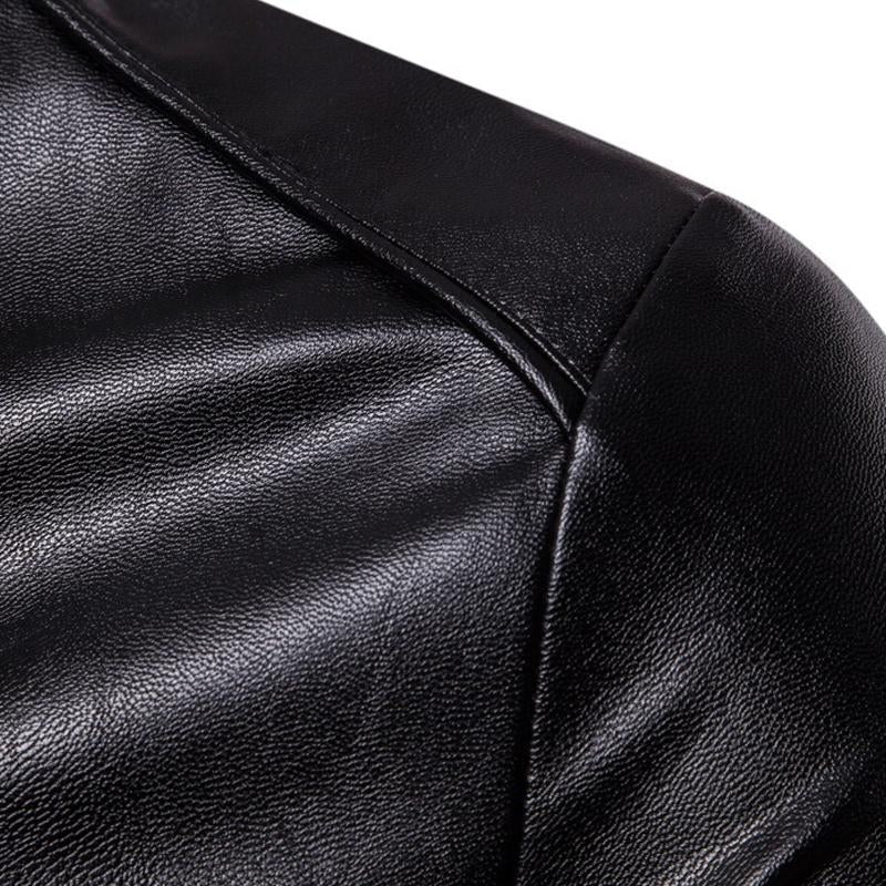 Mens Biker Casual Stand Collar Leather Jacket 71664082Y