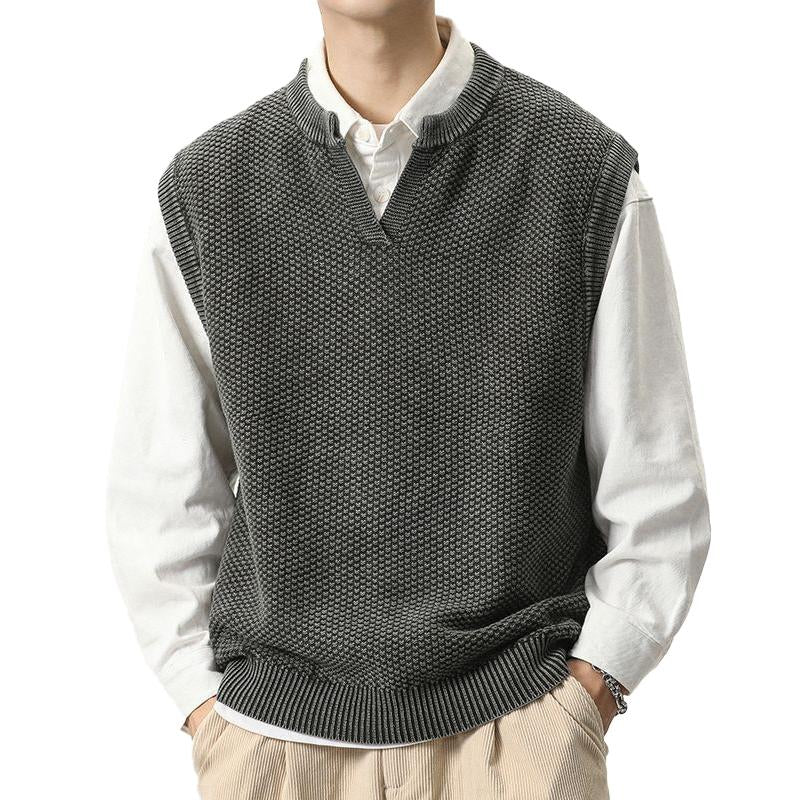 Mens Vintage Solid Color V-Neck Loose Pullover Knit Vest 09992875Y