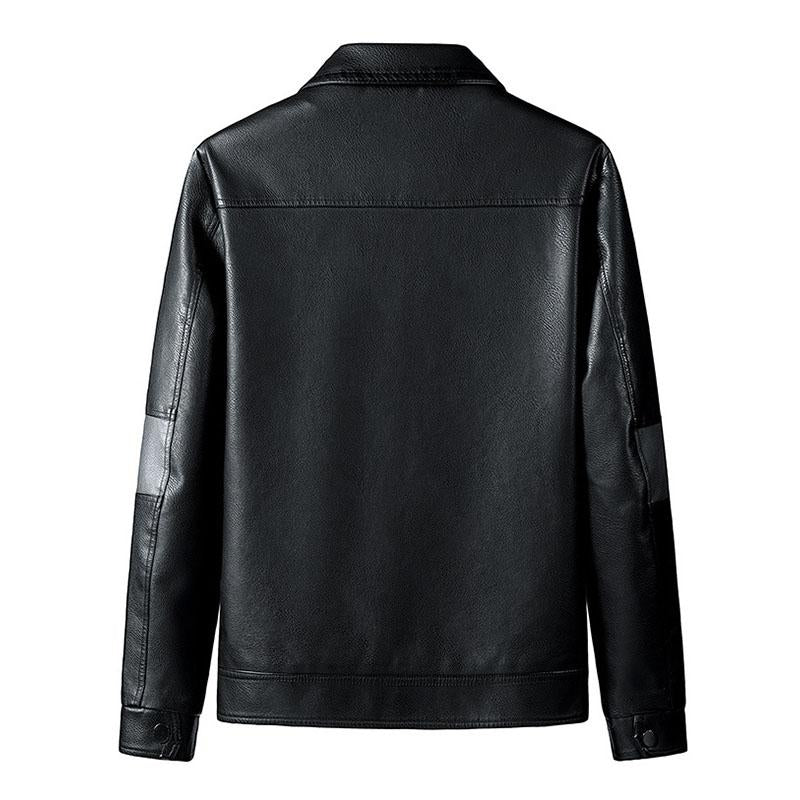 Mens Stylish Contrast Lapel Single Breasted Leather Jacket 60161089M