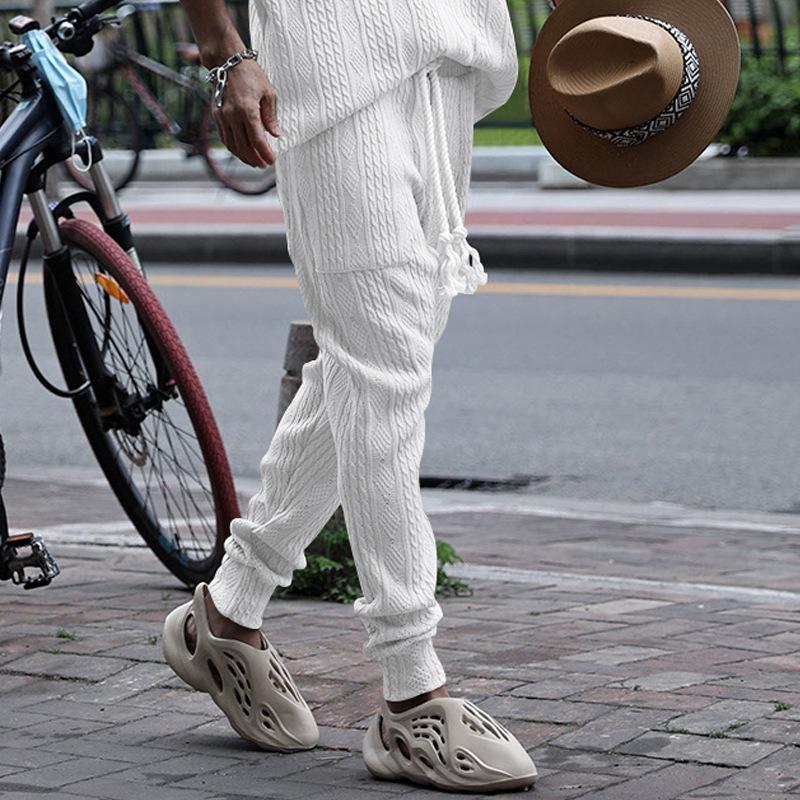 Mens Solid Jacquard Knitwear Elastic Waist Trousers 17187239Z