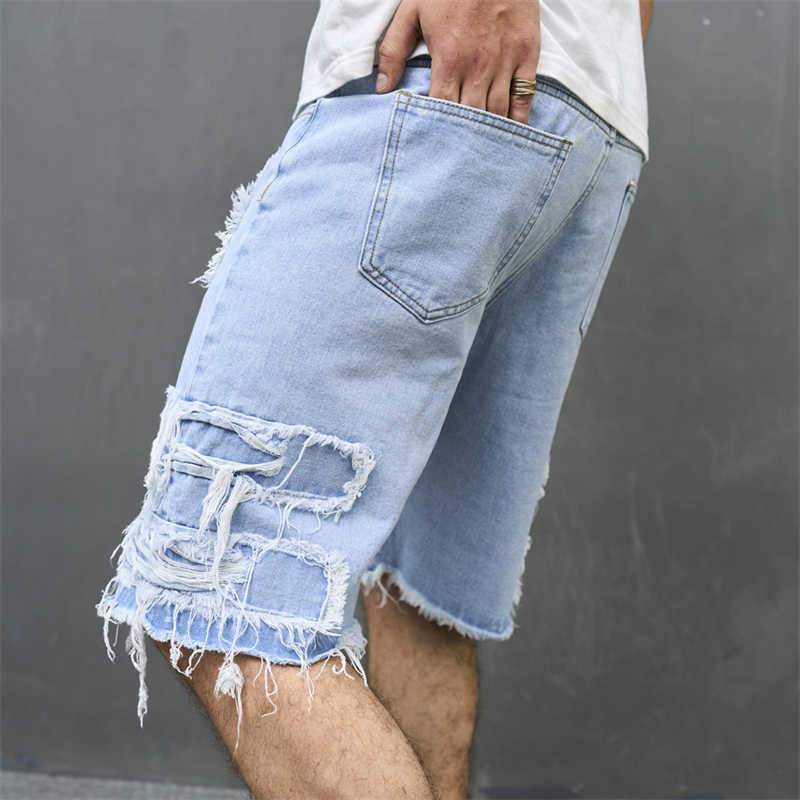 Mens Retro Destreed Holes Denim Shorts 75512062Z